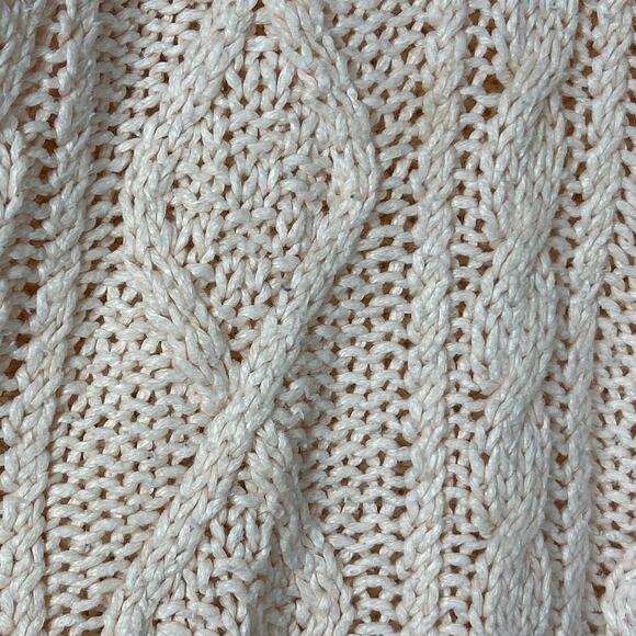 Vintage Sweater Medium Pink Gray Fair Isle Cable Knit Open Picket Poot Coquette - Picture 7 of 12